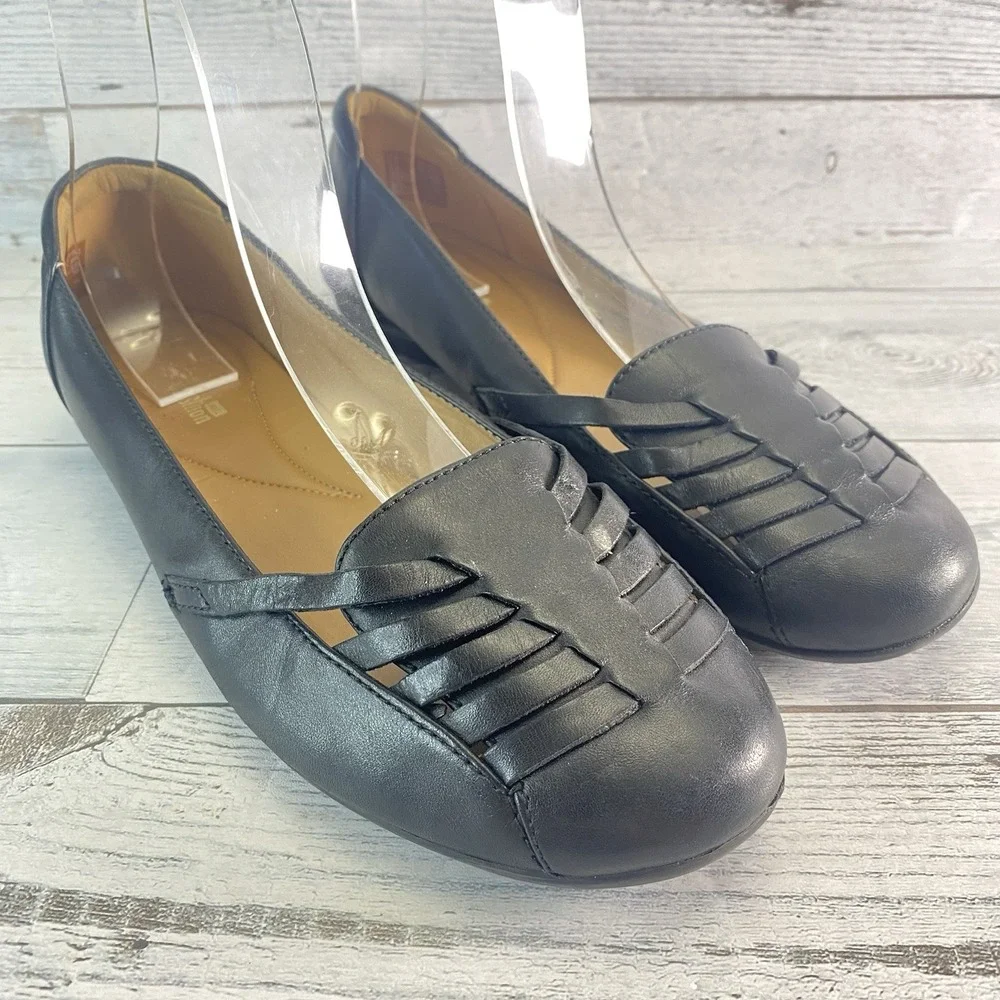 Clarks Gracelin Gemma Shoes Womens 9.5 Wide Black Leather Comfort Classic Flats